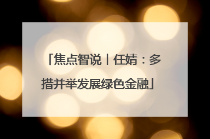 焦点智说丨任婧：多措并举发展绿色金融