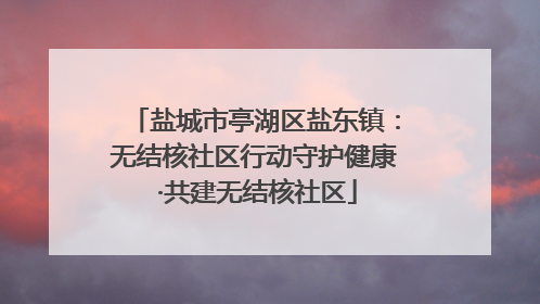 盐城市亭湖区盐东镇：无结核社区行动守护健康 ·共建无结核社区