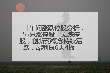 午间涨跌停股分析：55只涨停股，无跌停股，创新药概念持续活跃，昂利康6天4板，众生药业2连板