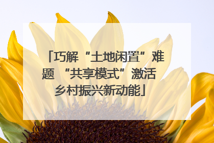 巧解“土地闲置”难题 “共享模式”激活乡村振兴新动能