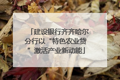 建设银行齐齐哈尔分行以“特色农业贷”激活产业新动能